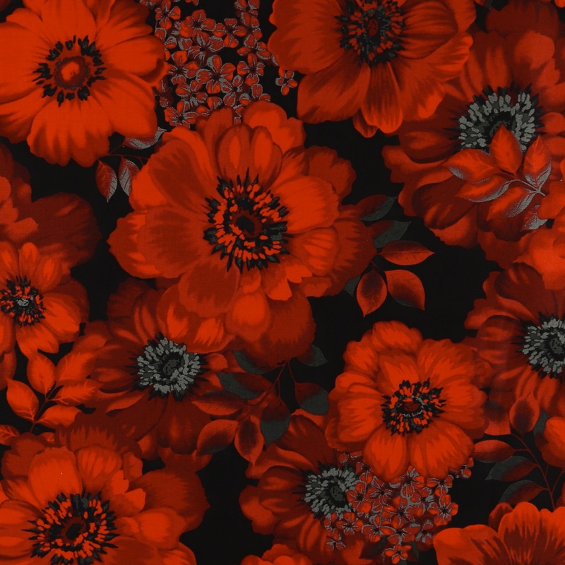 Henry Glass - Printed Cotton - SCARLET DAYS & NIGHTS - 005 - Black