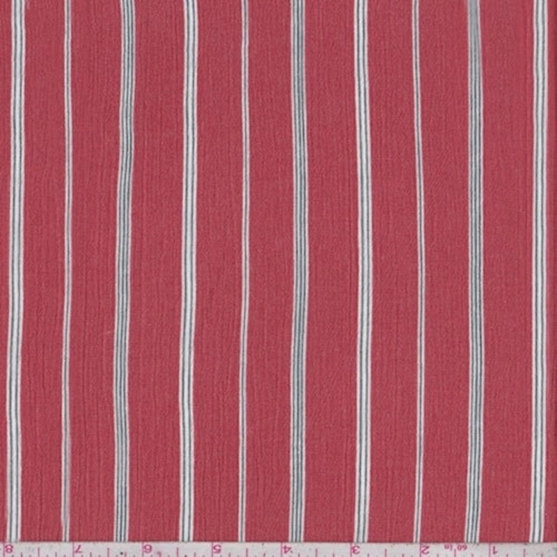 Burnt Brick/White Stripe Rayon Crinkle Fabric