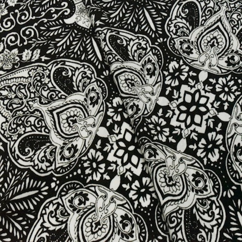 Black/White Paisley Floral Printed Faille Fabric
