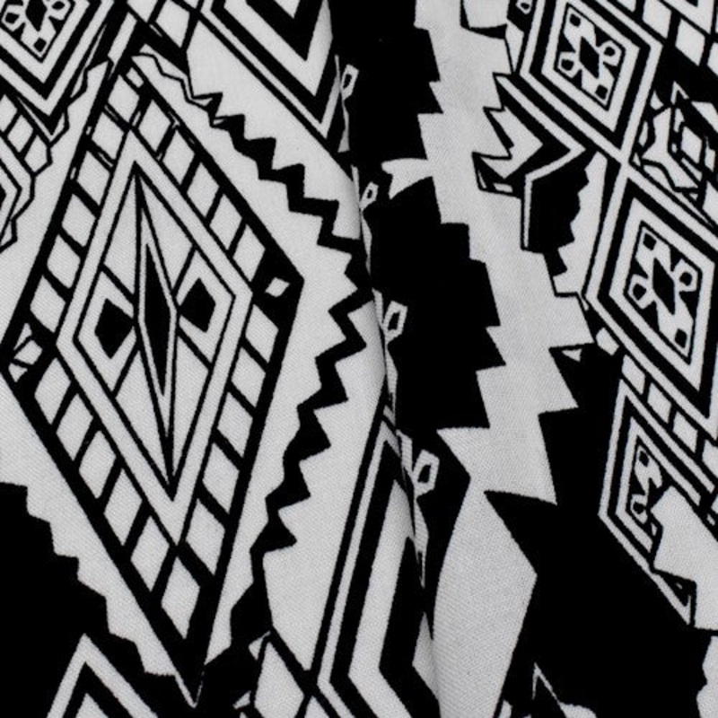 Black/White Tribal Printed Cotton Shirting Woven Fabric